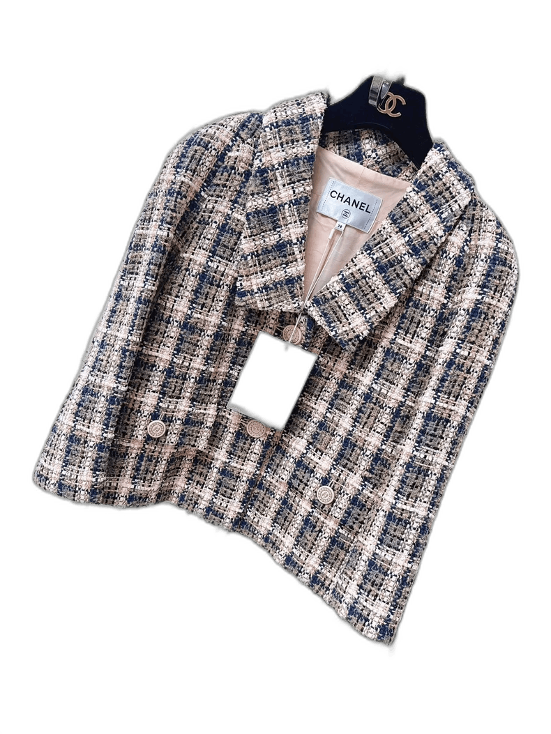 Chanel Chanel Pink Blue-Gray Plaid Cape Jacket Size M / US 6-8 / IT 42-44 - 1 Thumbnail