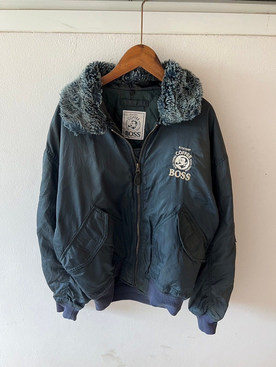 Vintage Vintage Boss Coffee Fur Bomber Flight Jacket Size US M / EU 48-50 / 2 - 2 Thumbnail