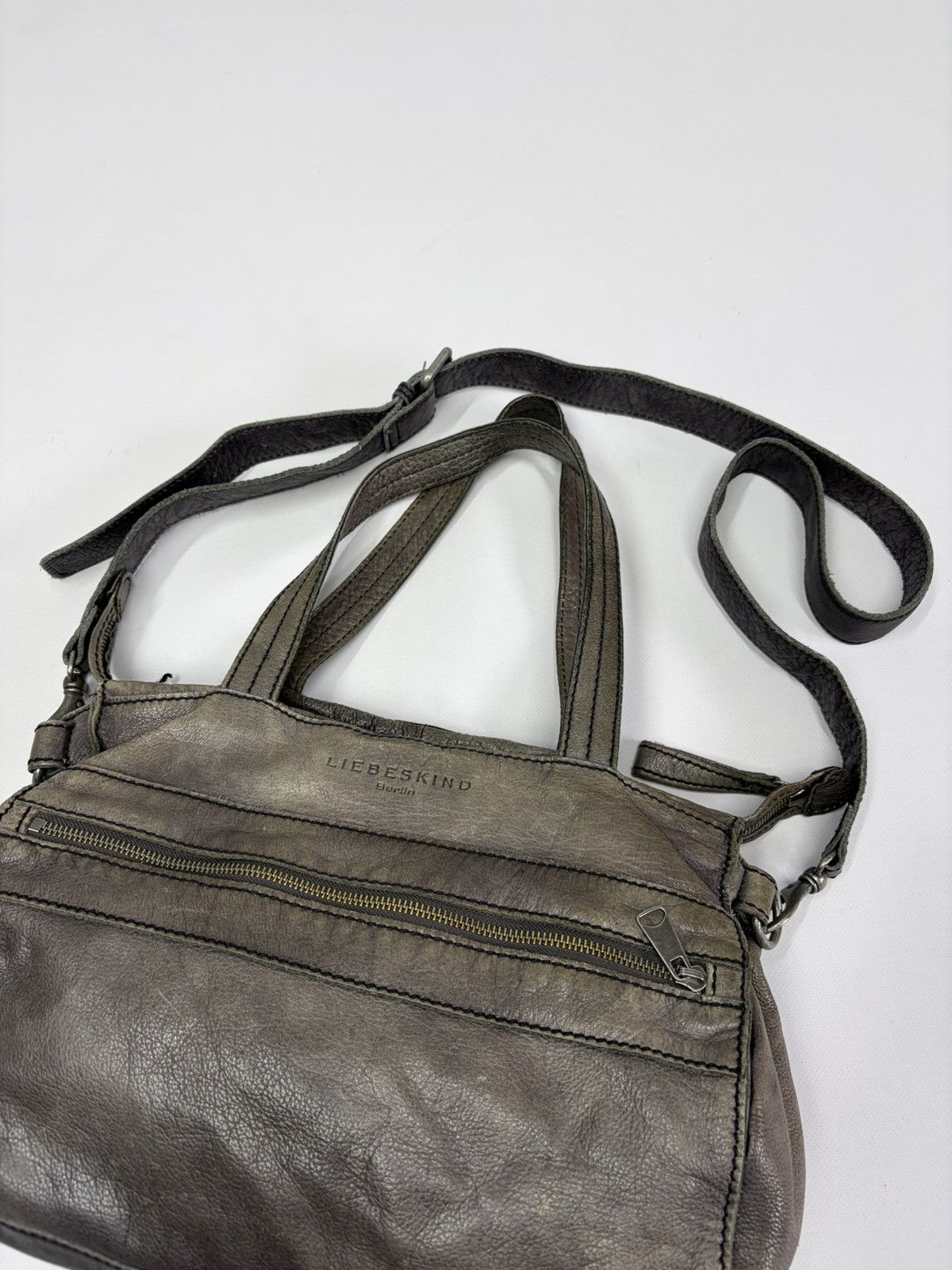 KMRii Oversized Artisan Gray Leather Shoulder Bag Rick Owens Vibe Size ONE SIZE - 7 Thumbnail