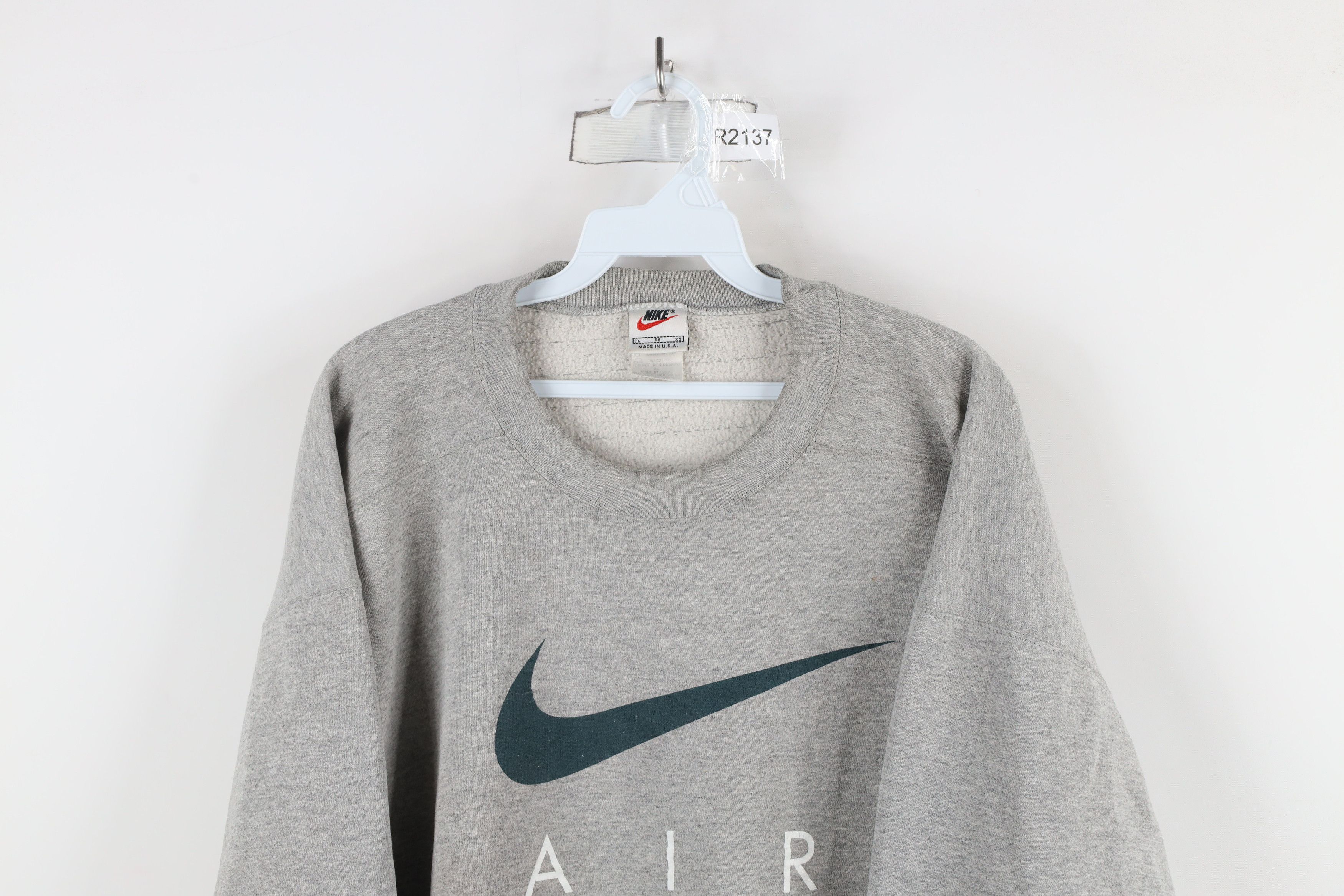 Nike × Vintage Vintage 90s Nike Air Big Swoosh Crewneck Sweatshirt Gray USA Size US XL / EU 56 / 4 - 2 Thumbnail