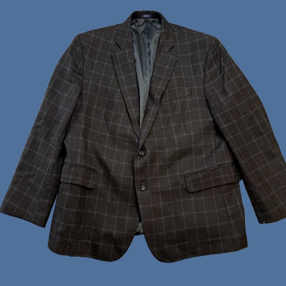 Stafford Stafford Sport Coat Blazer Jacket Mens 46S Brown Wool Plaid Notch Lapel 2-Button 4-Button Sleeve" Size 46R - 1 Thumbnail