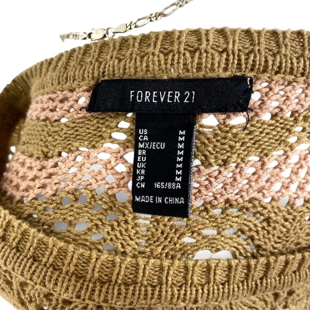 Forever 21 FOREVER 21 Crochet Sweater Womens M Brown Pink Chevron Knit Long Sleeve Size M / US 6-8 / IT 42-44 - 3 Thumbnail