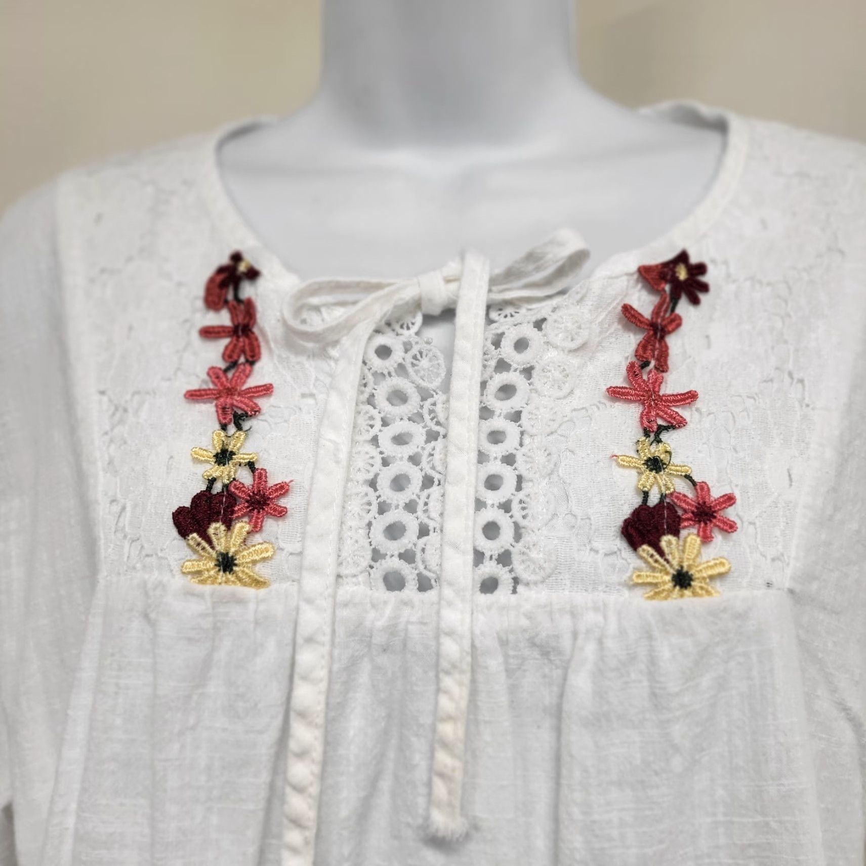 Vintage Embroidery Boho Linen Tops Shirt Womens XXL Bohemian Floral Embroidered Blouses Hippie Size XXL / US 16-18 / IT 52-54 - 6 Thumbnail