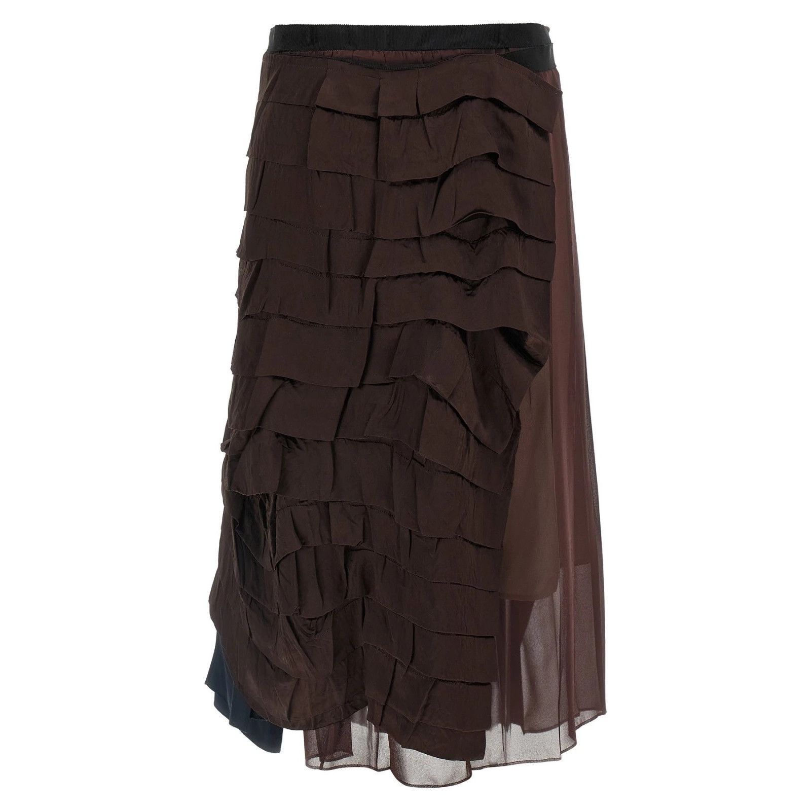 Prada PRADA Patchwork Brown Silk Skirt New And Authentic (Women's Size 27" / US 4 / IT 40 - 2 Thumbnail
