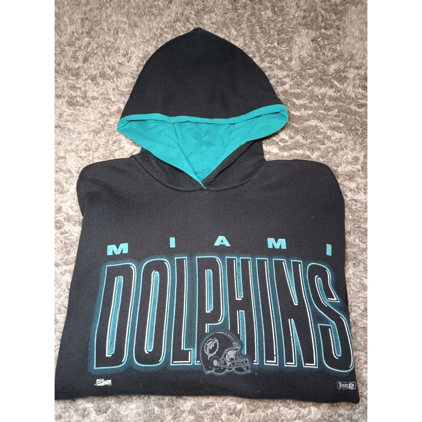 Salem Sportswear VINTAGE 90s 1994 SALEM SPORTSWEAR MIAMI DOLPHINS Hoodie Sweatshirt Large Black Logo Graphic Print Unisex Adults Long Sleeve Pullover Size US L / EU 52-54 / 3 - 2 Thumbnail