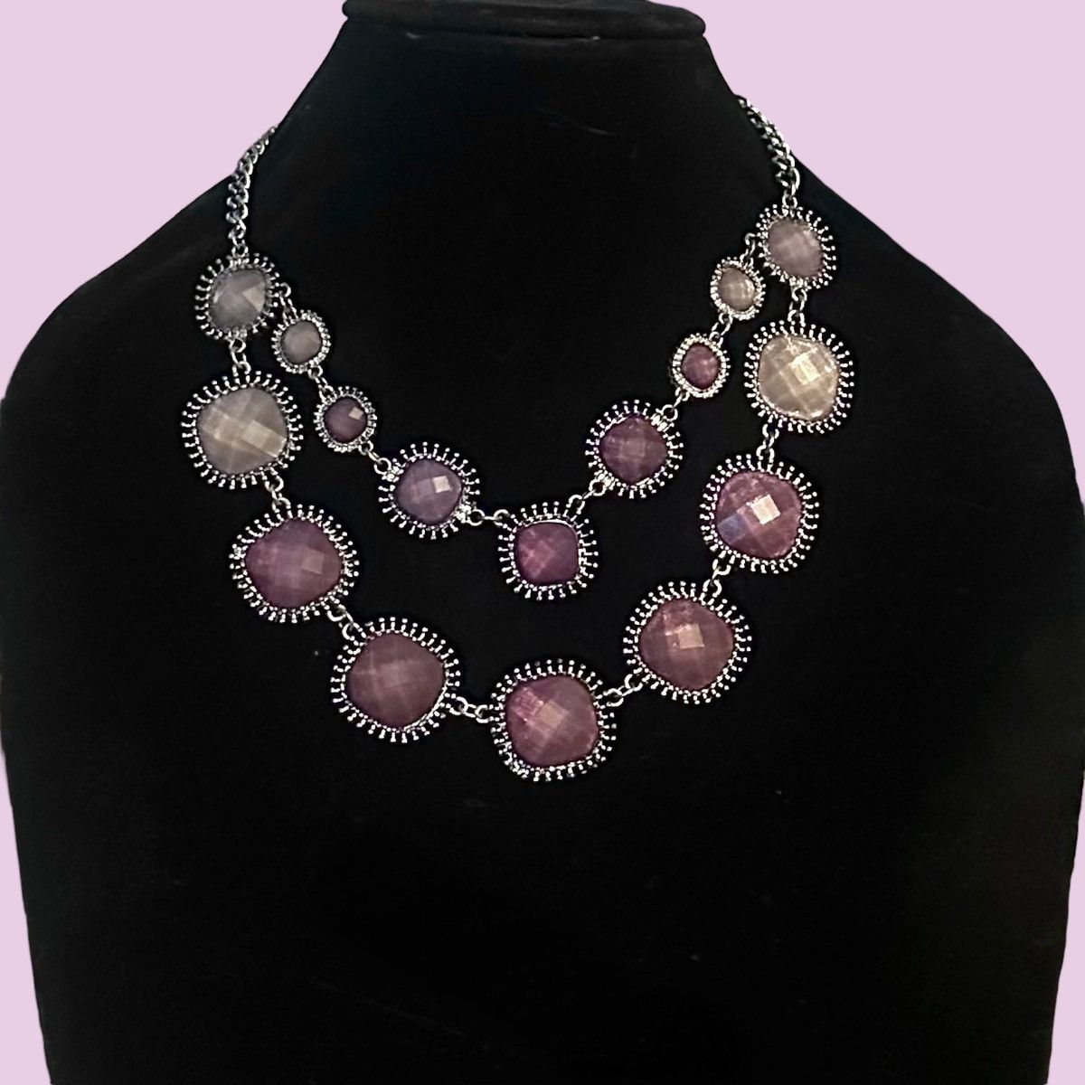 Other Silver tone purple gemstone layered statement necklace Size ONE SIZE - 1 Thumbnail
