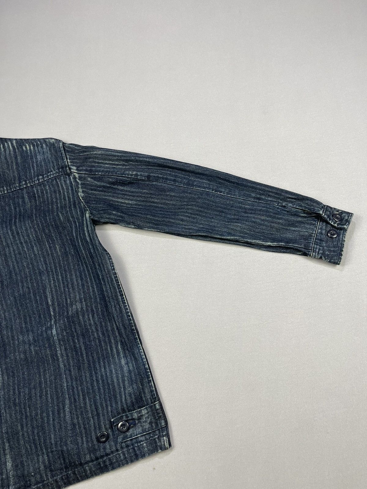 Japanese Brand PWPL STRIPPED DISTRESSED DENIM JACKETS Size US M / EU 48-50 / 2 - 10 Thumbnail