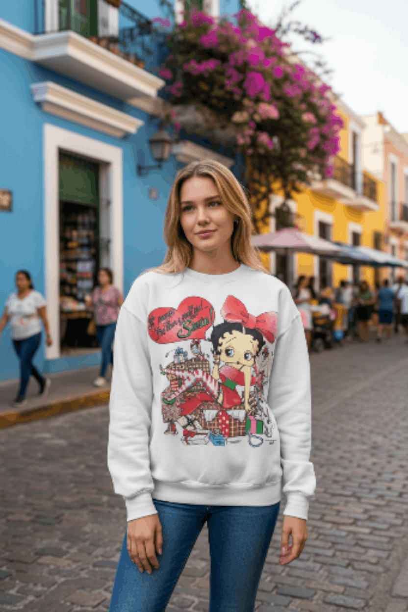 Tultex Vitg 90's TULTEX Betty Boop Christmas Big Image Sweatshirt Size US L / EU 52-54 / 3 - 10 Thumbnail