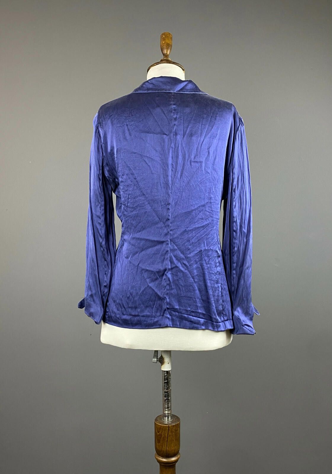 Designer Onorati Blue Silk Button Down Long Sleeve Shirt Size M Size M / US 6-8 / IT 42-44 - 4 Thumbnail
