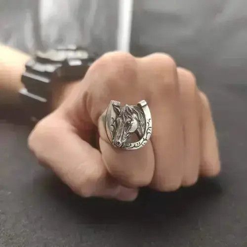 Other 925 Silver Plated Adjustable Horse Ring for Men Women Size ONE SIZE - 4 Thumbnail