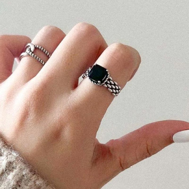 Jewelry Sparkling Black Zircons Handmade Ring Size ONE SIZE - 2 Thumbnail