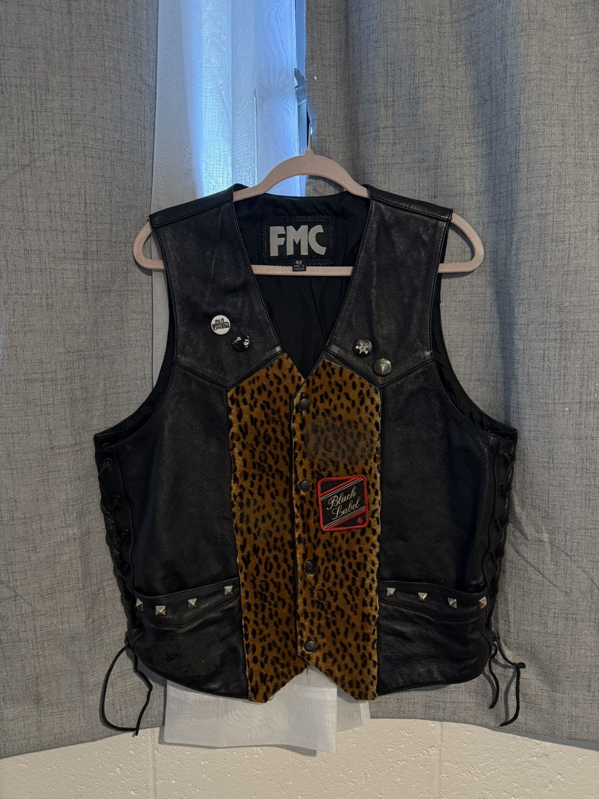 Vintage 90’s Punk Leather & Leopard Patch Vest