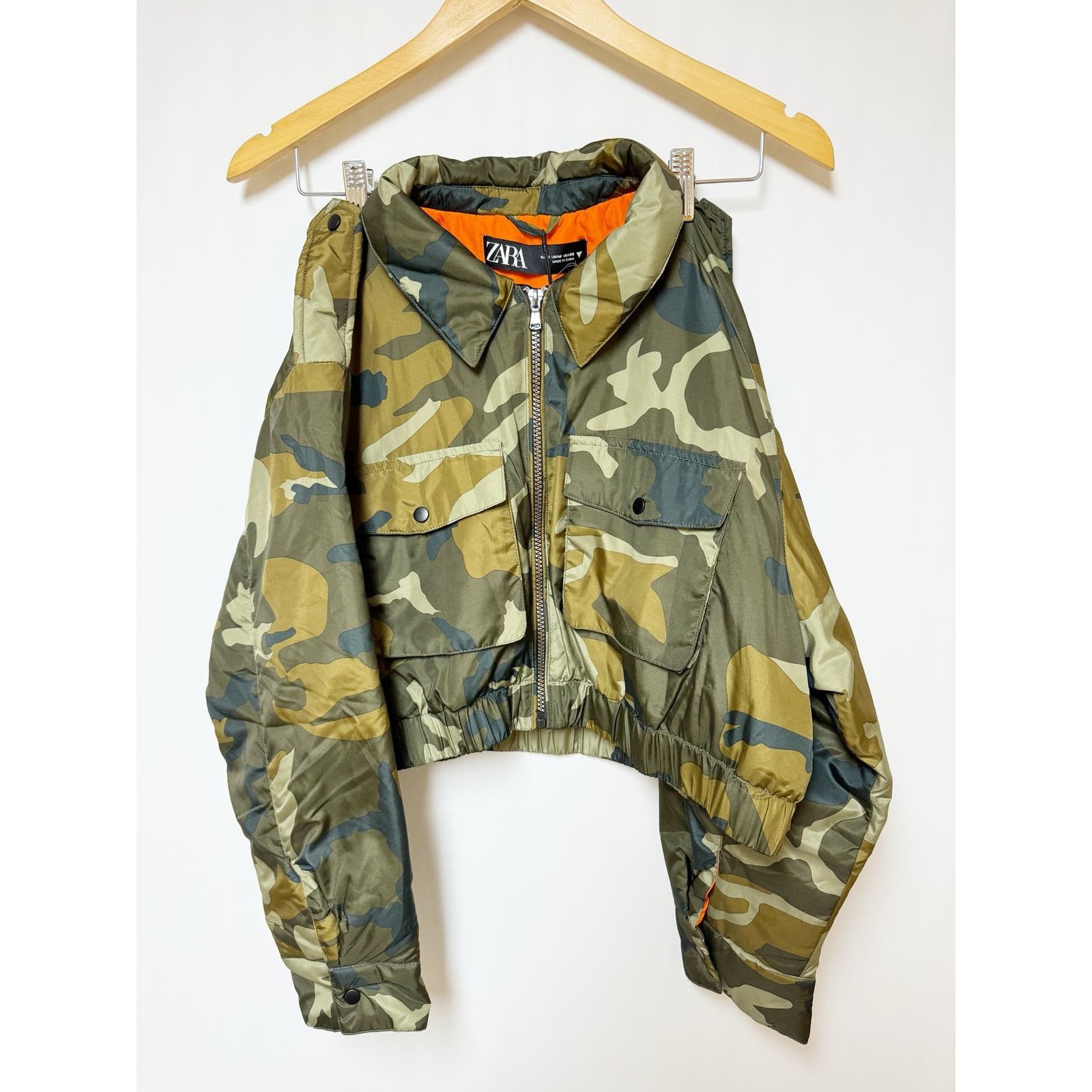 Zara Zara Womens Cropped Camo Puffer Jacket Camouflage Orange Grailed