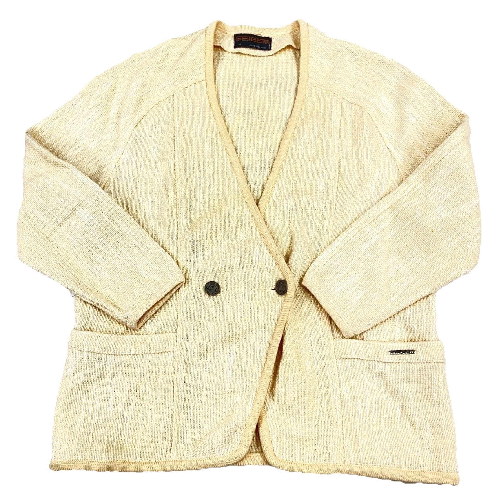 Vintage VINTAGE Geiger Cardigan Sweater Women 38 Cream White Pockets Mock Neck 90s Boho Casual Size XS / US 0-2 / IT 36-38 - 2 Thumbnail