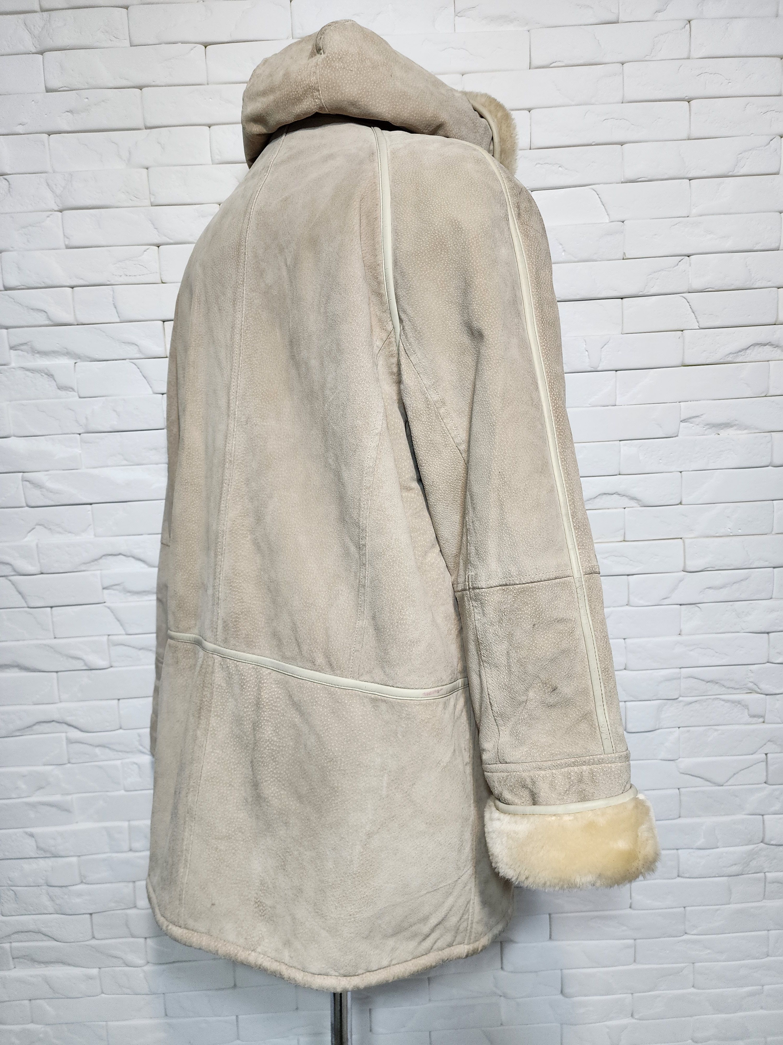 Genuine Leather Women's Beige Hooded Fur Jacket Size XXL / US 16-18 / IT 52-54 - 5 Thumbnail