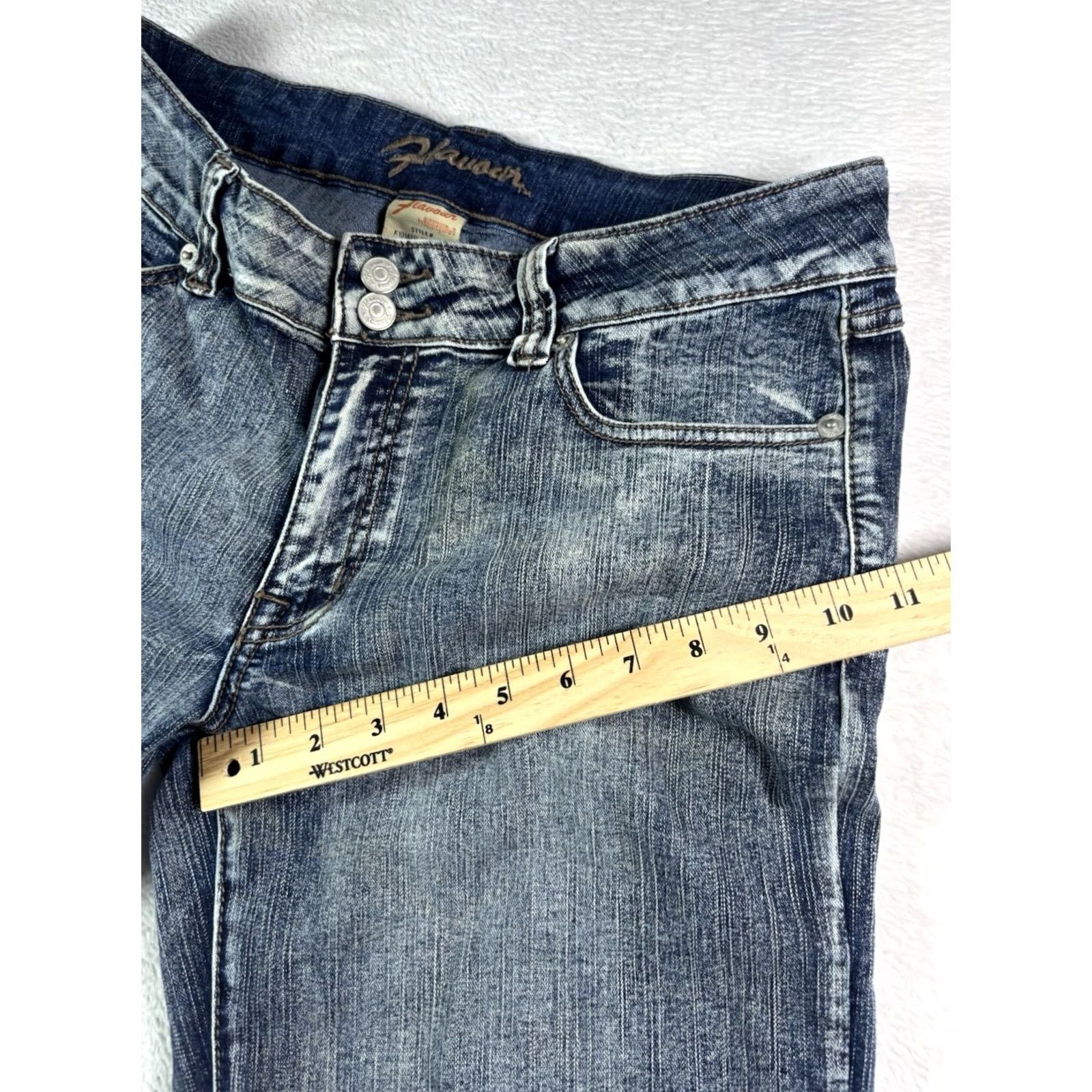 Vintage Flavour by Bubblegum Jeans Women 14P Flared Blue Wash Denim 5-Pocket Stretch Medium Wash Vintage: No 80s 90s Womens Size ONE SIZE - 6 Thumbnail