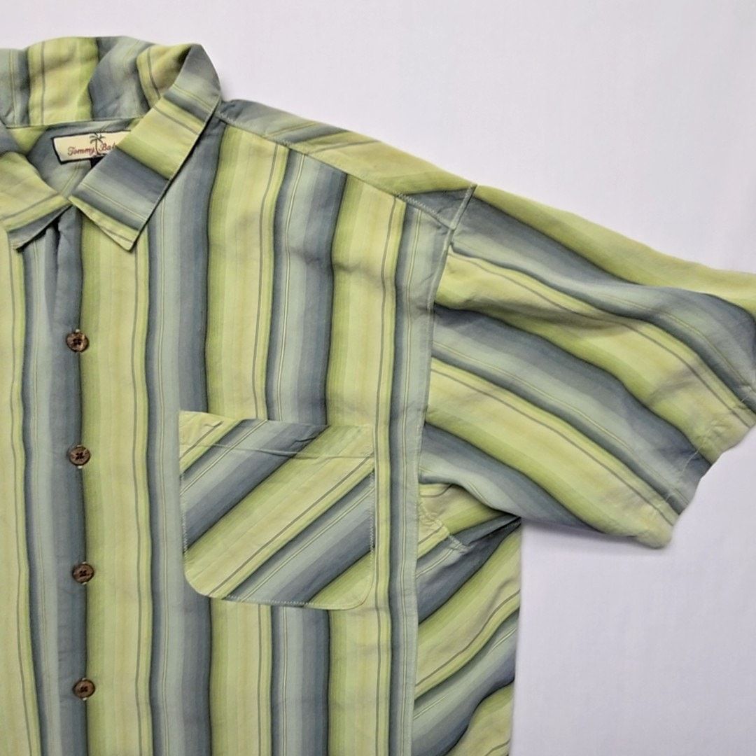 Tommy Bahama Tommy Bahama Striped Silk Shirt Green Blue Mens XL Button Up Size US XL / EU 56 / 4 - 2 Thumbnail
