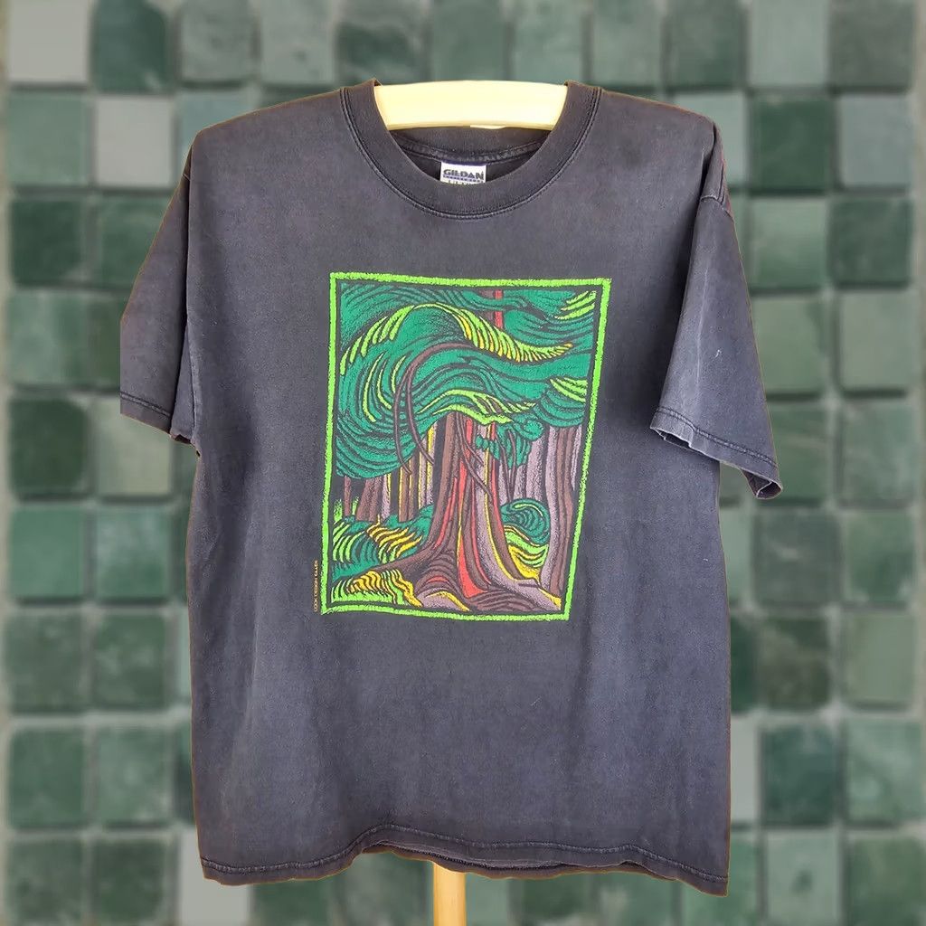 Vintage VINTAGE 90' PSYCHEDELIC FOREST GRAPHIC BLACK COTTON T-SHIRT SZ LARGE Size US L / EU 52-54 / 3 - 1 Thumbnail