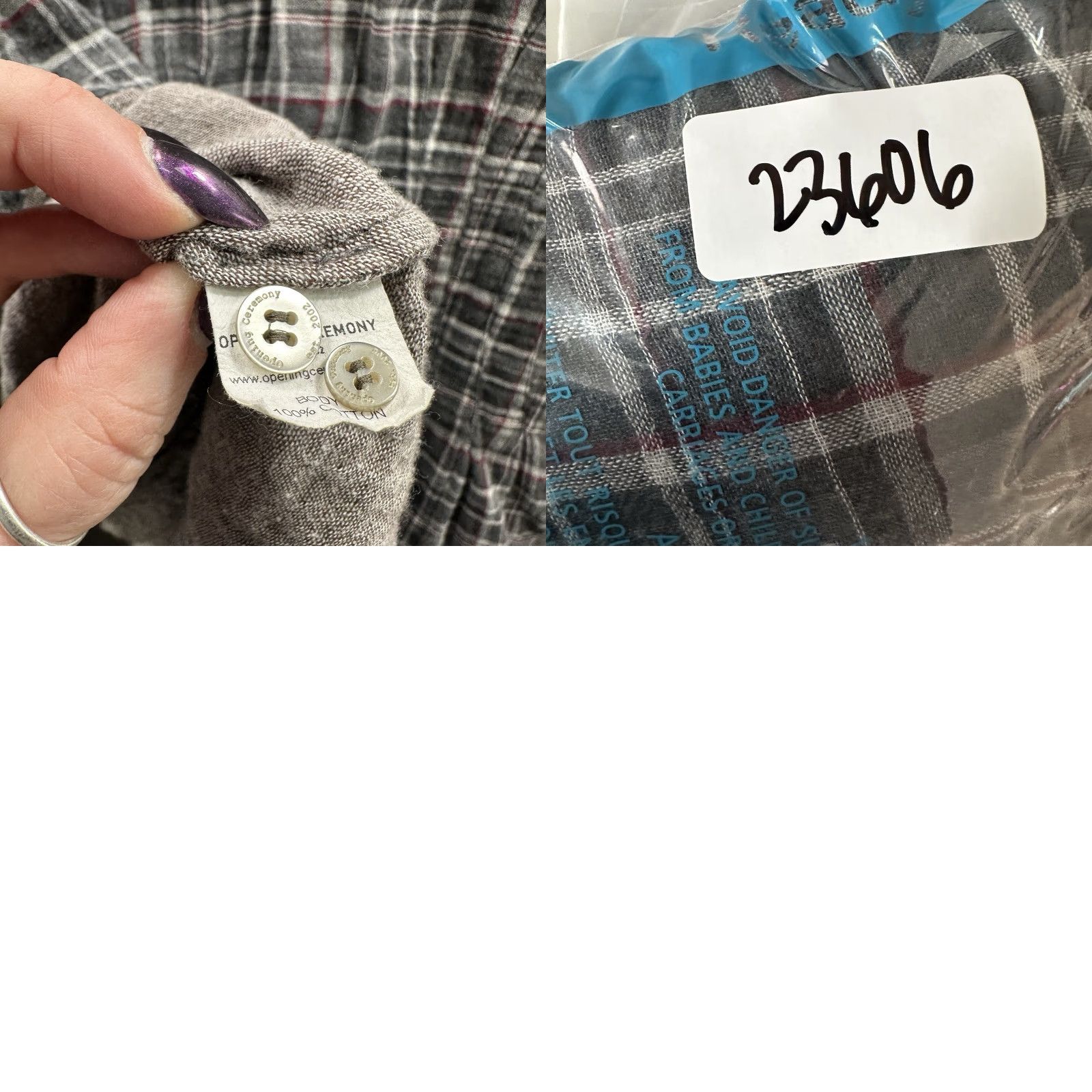 Opening Ceremony Opening Ceremony Peplum Blouse Womens Large Gray Plaid Muslin Quiet Luxury Cottage Size L / US 10 / IT 46 - 10 Thumbnail