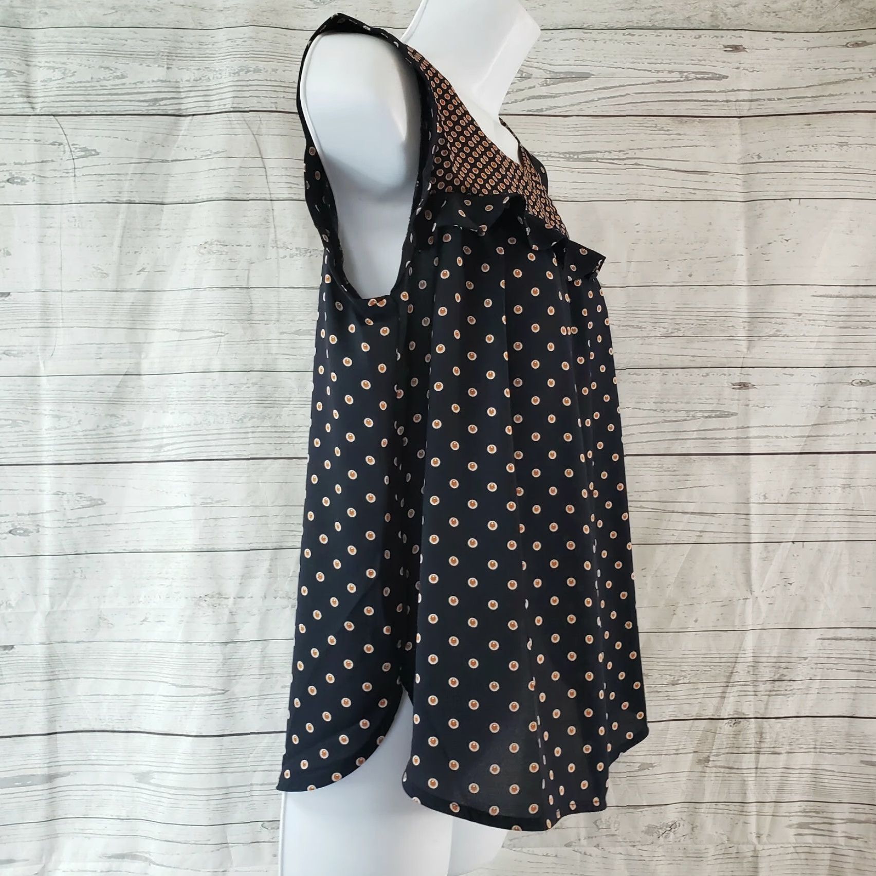Ann Taylor Ann Taylor LOFT Womens Printed Top Sz XSP Blue Brown Sleeveless Blouse Shirt Adult Petite Size XS / US 0-2 / IT 36-38 - 3 Thumbnail