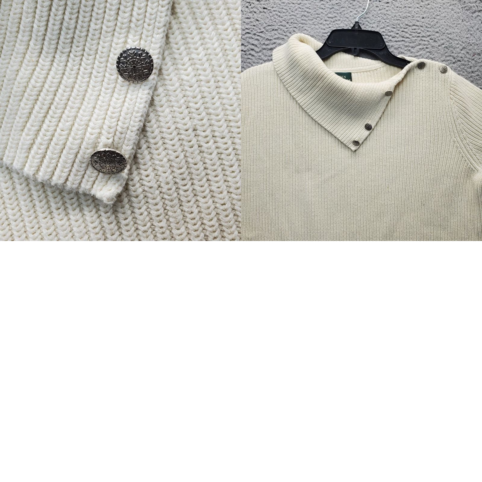 Ralph Lauren Lauren Ralph Lauren Sweater Womens L Tan Chunky-Knit Split Cowl Neck 1/4 Button Size L / US 10 / IT 46 - 8 Thumbnail