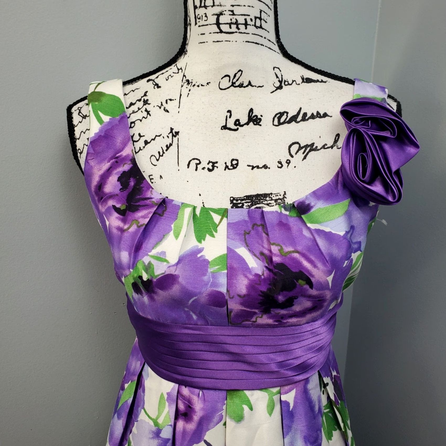 Vintage Sophia Christina Womens 4 Purple Floral Sleeveless Empire Waist Flare Dress Midi Boho Pattern Size S / US 4 / IT 40 - 3 Thumbnail