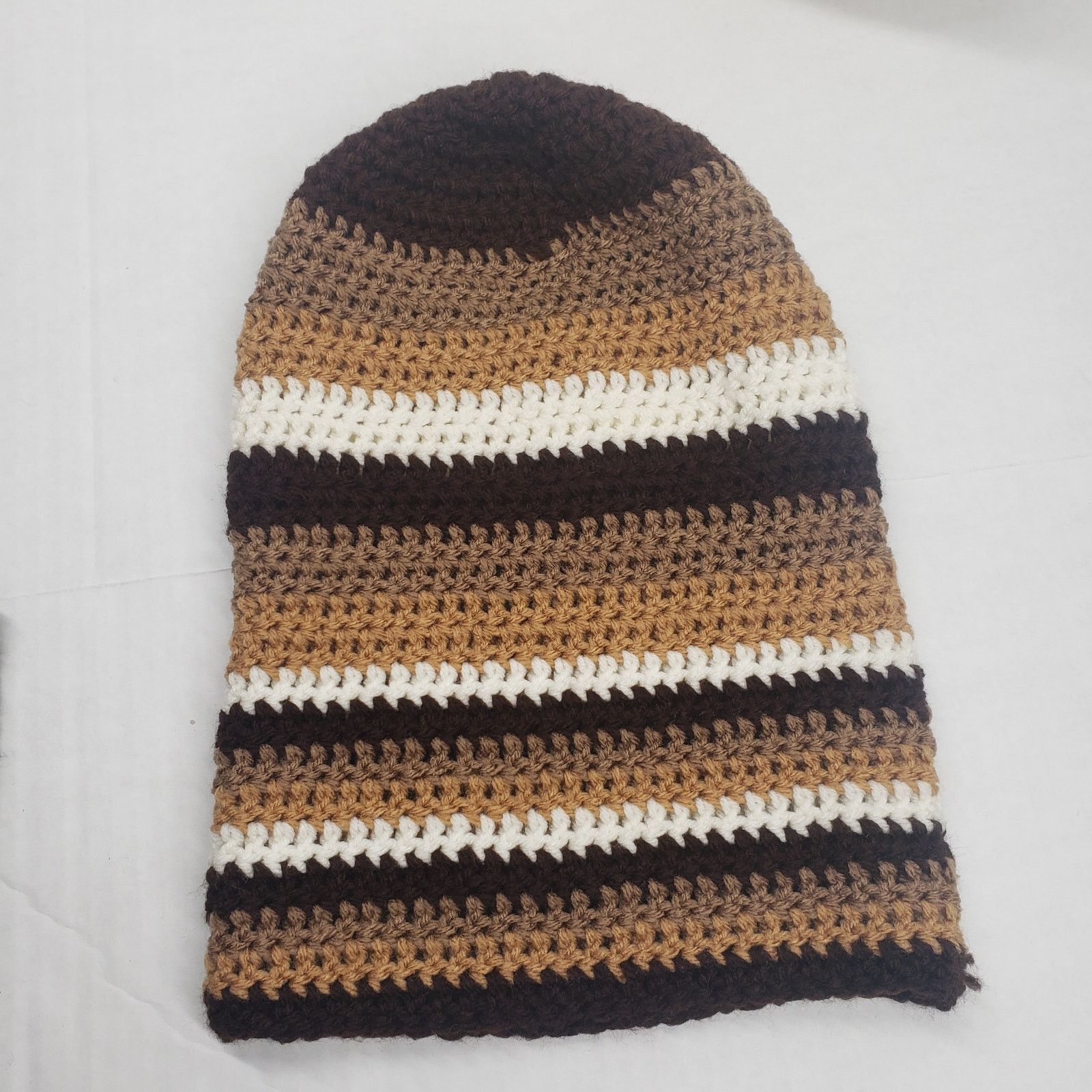 Handmade Crochet Slouchy Beanie Hat Brown Striped Handmade Dreadlock Size ONE SIZE - 12 Thumbnail