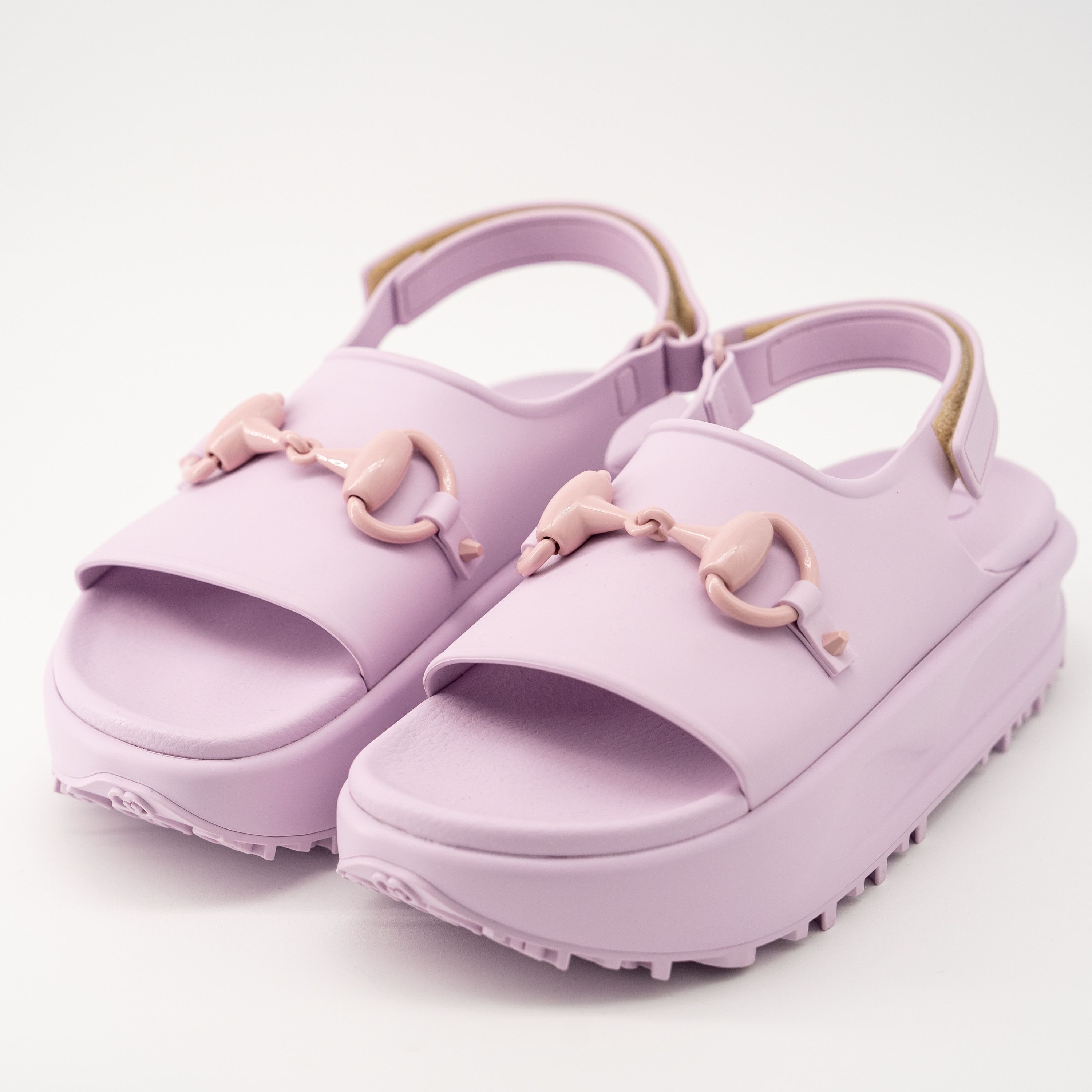40G 10 US Gucci Horsebit Platform Sandals Rubber Purple
