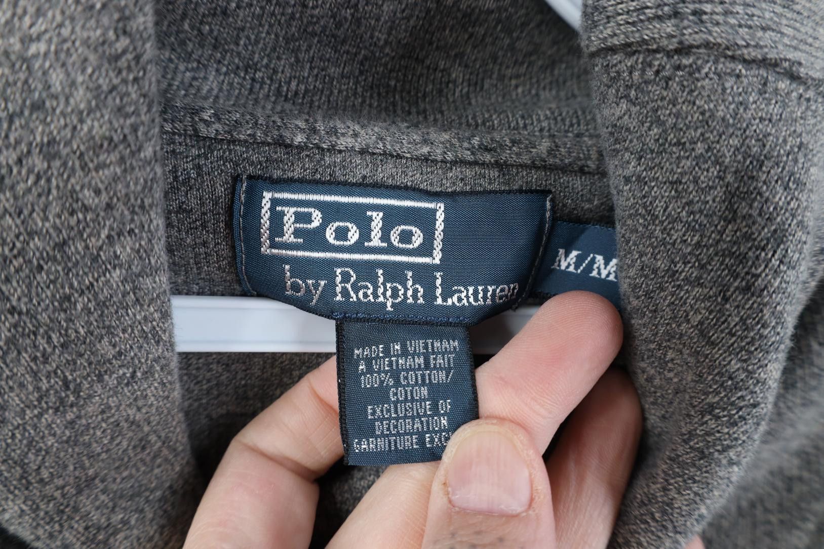 Polo Ralph Lauren Vintage 90s Ralph Lauren Cotton Knit Shawl Sweater Gray Size US M / EU 48-50 / 2 - 7 Thumbnail