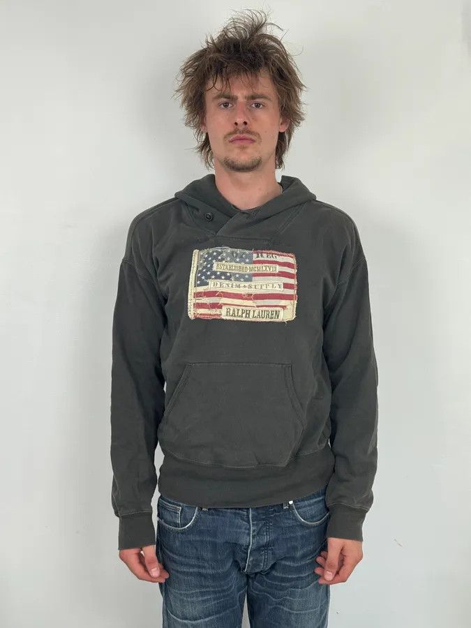 Polo Ralph Lauren 2010s Ralph Lauren Dark Grey USA Flag Buttoned Hoodie Size US M / EU 48-50 / 2 - 2 Thumbnail