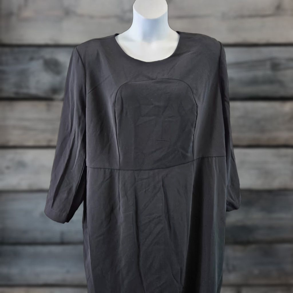 Vintage Sergio Hudson x Target Womens Strong Shoulder Midi Dress Sz 1X Black Long Sleeve Size XL / US 12-14 / IT 48-50 - 1 Thumbnail