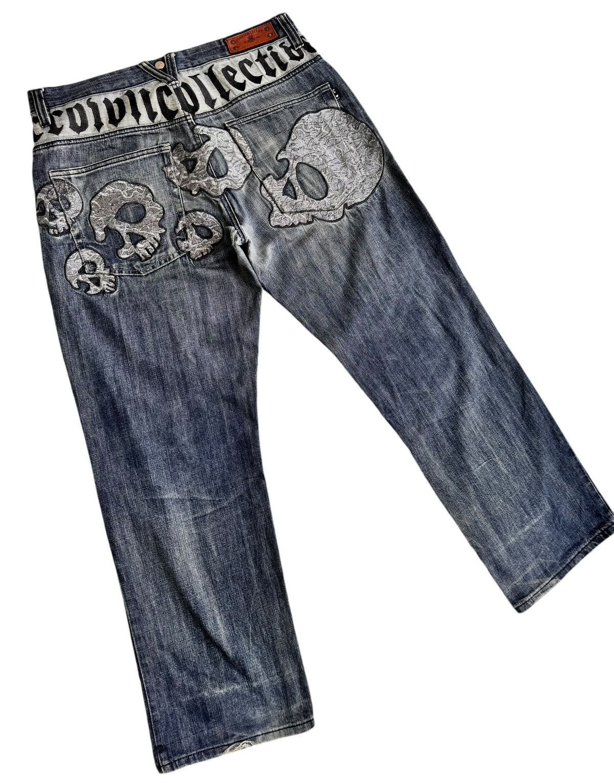 14th Addiction ⚡️⚡️Japanese Brand Crown Collective Embroidery Skull Head Jean Size US 34 / EU 50 - 1 Thumbnail