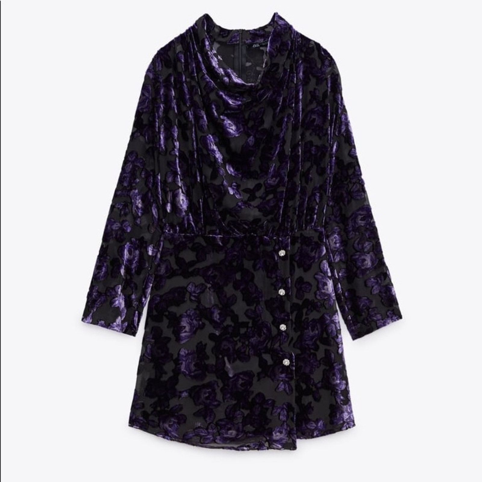 Zara ZARA BLOGGER FAVORITE VELVET TRIM DRESS PURPLE Size XS / US 0-2 / IT 36-38 - 10 Thumbnail