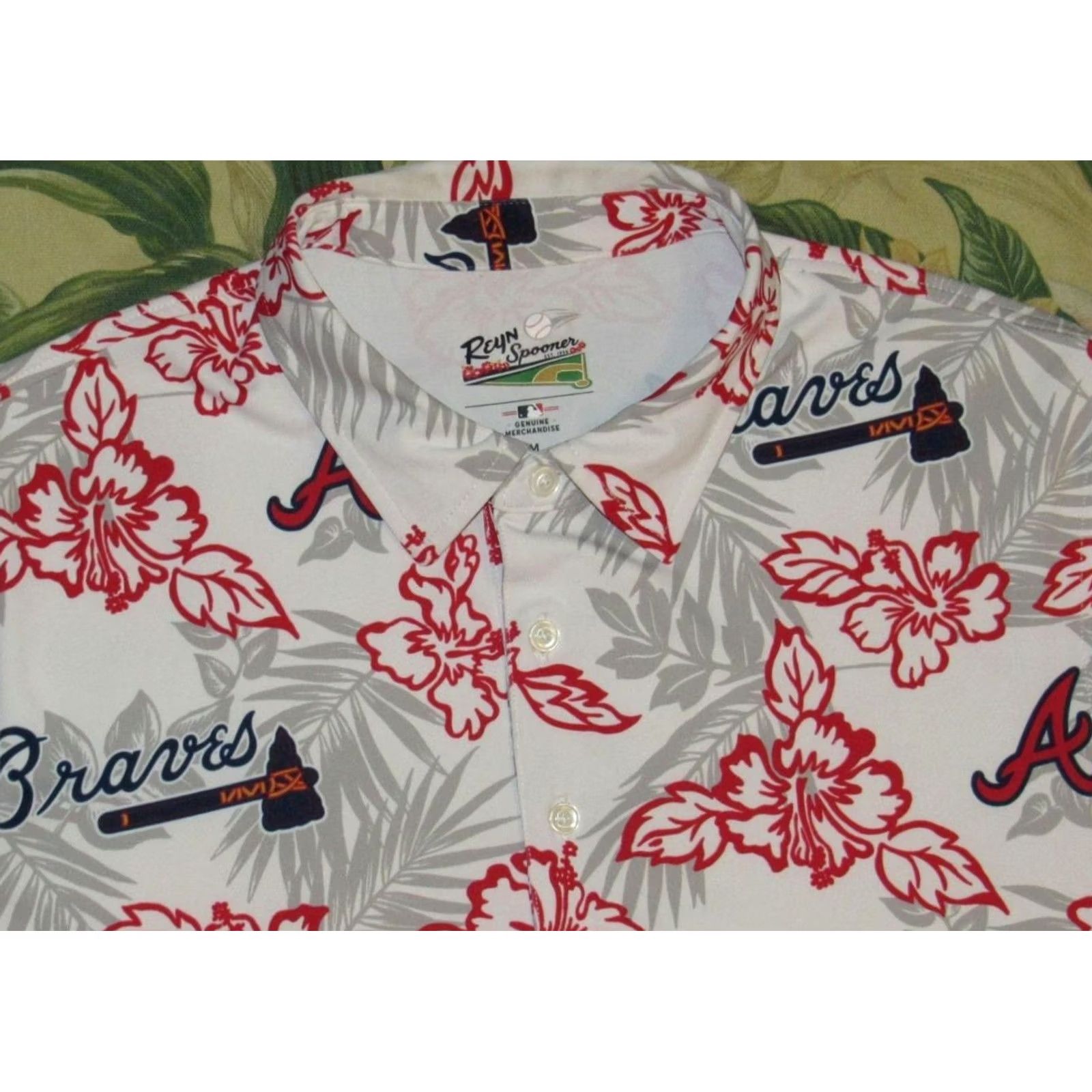 Reyn Spooner REYN SPOONER Atlanta Braves Short Sleeve Polo Shirt Medium Shirt Mens White Size US M / EU 48-50 / 2 - 2 Thumbnail