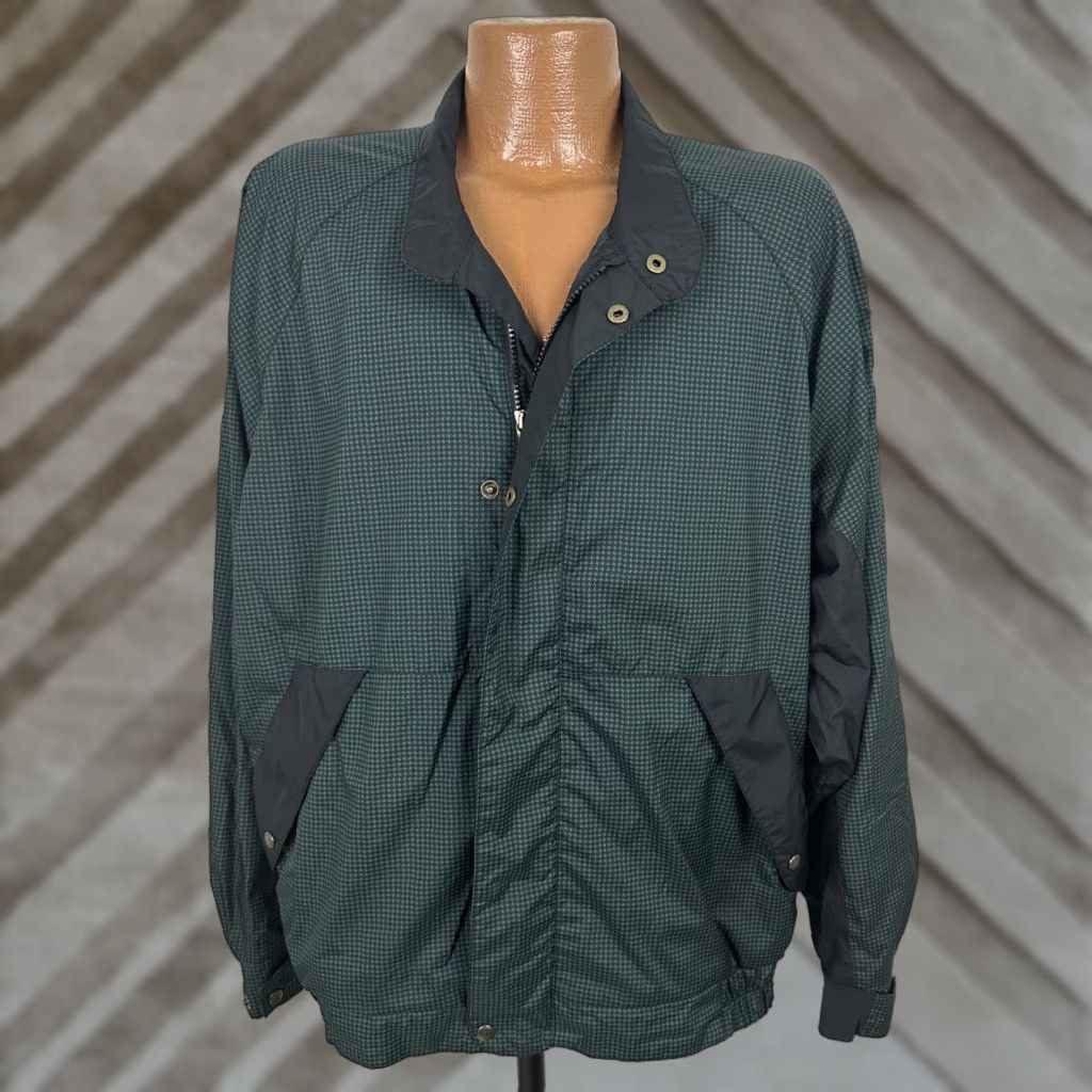 Footjoy VINTAGE FootJoy DryJoys Golf Windbreaker Jacket Men Large Full-Zip Lined Houndstooth Bellsouth Green Size US L / EU 52-54 / 3 - 1 Thumbnail