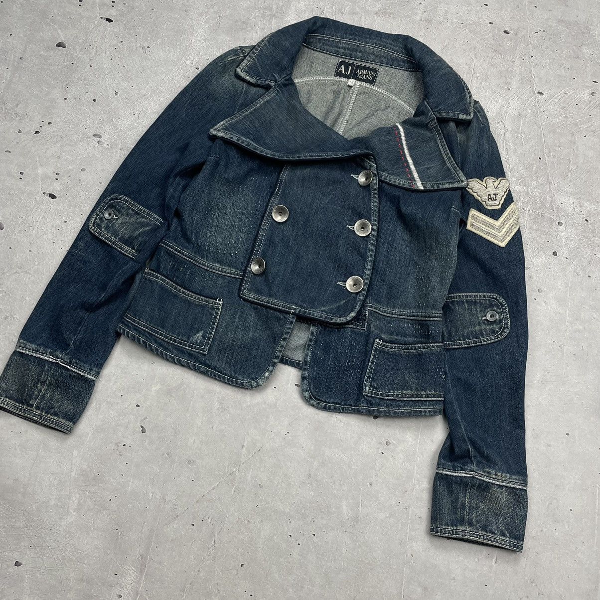 Armani × Vintage Armani Jeans denim jacket with patches indigo 006 style Size L / US 10 / IT 46 - 2 Thumbnail