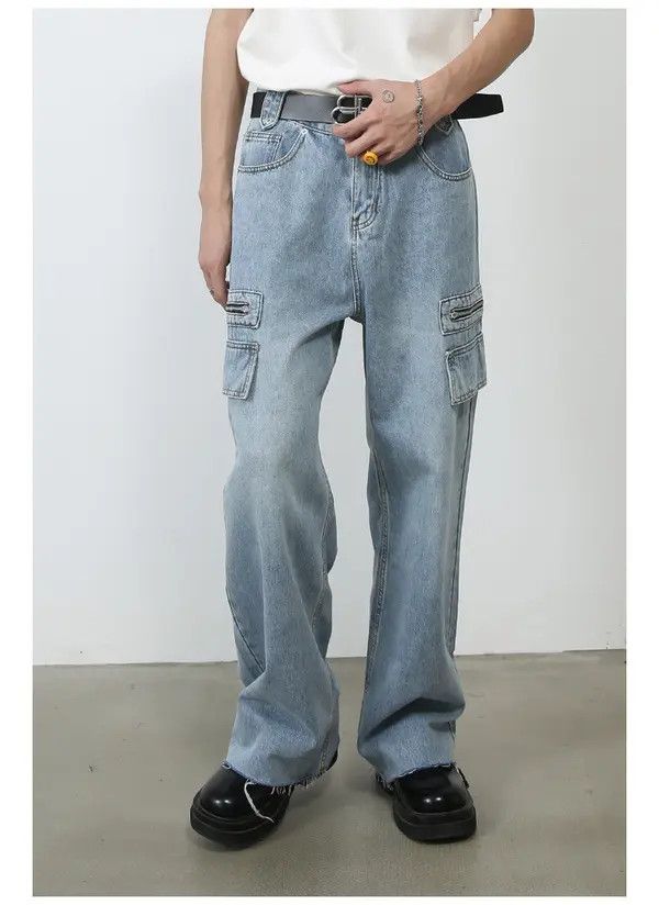 Japanese Brand eko Washed casual straight-leg men's versatile cargo jeans Size US 32 / EU 48 - 6 Thumbnail