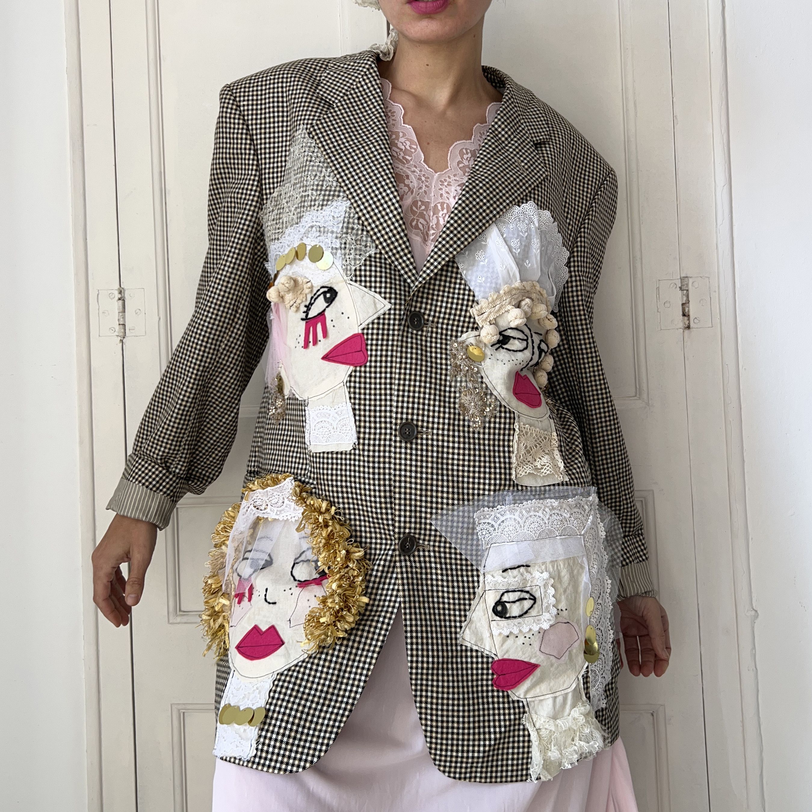 Custommade OOAK Wearable Art Bridal Inspired Patchwork Blazer Size XXL / US 16-18 / IT 52-54 - 9 Thumbnail