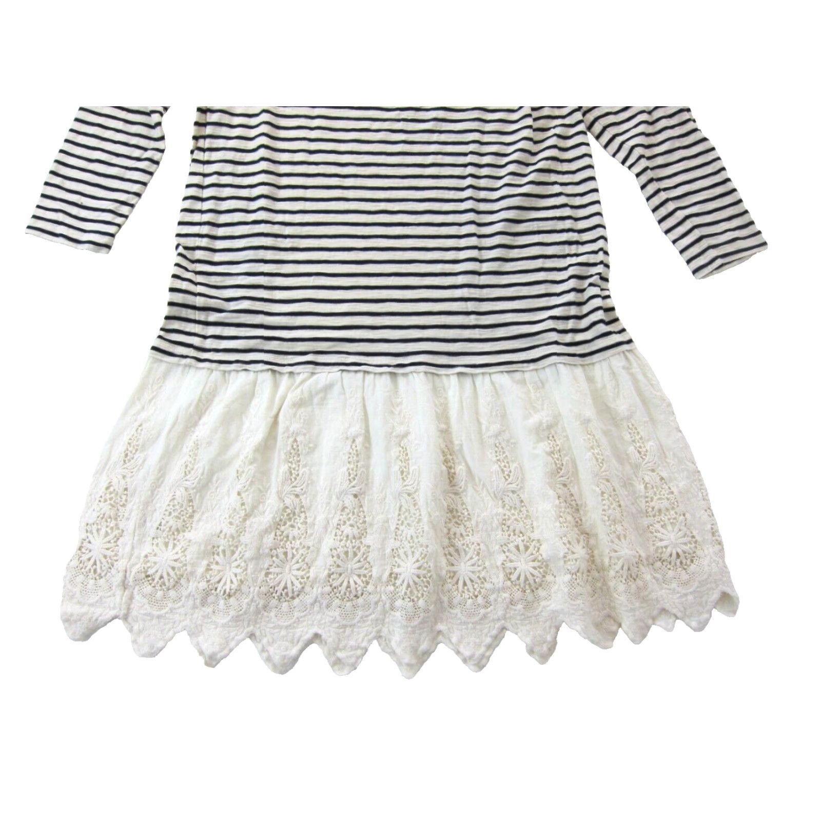 Soft Surroundings Soft Surroundings Shirt Womens M Ivory Stripe 3/4 Sleeve Tunic Dress Cotton Embroidered Midi Dress Size M / US 6-8 / IT 42-44 - 6 Thumbnail