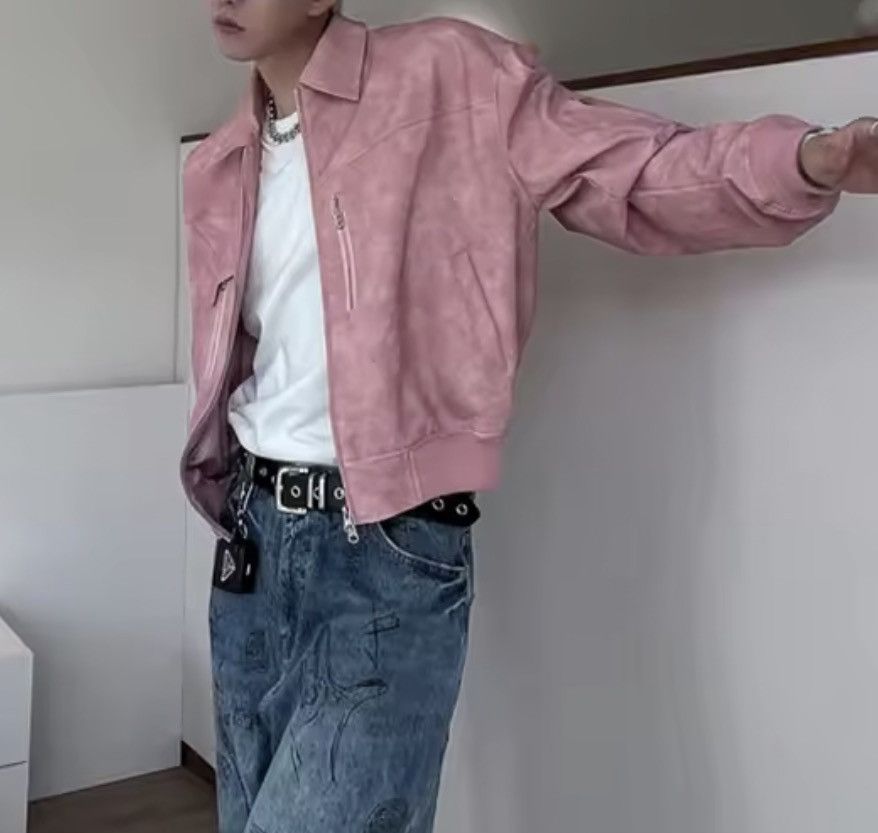 Faded Suede Cropped Bomber PU Leather Jacket