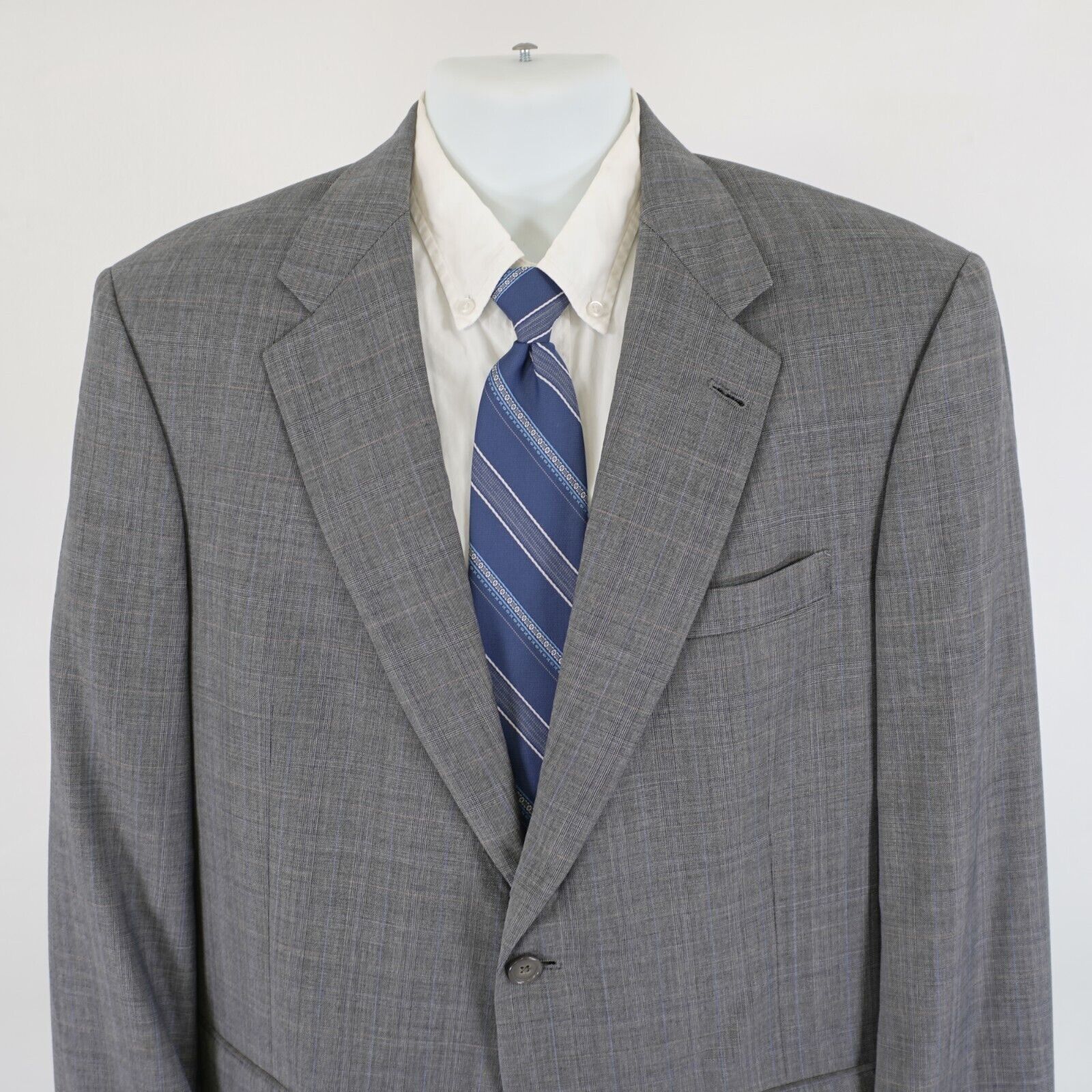 Hart Schaffner Marx Hart Schaffner Marx Gold Trumpeter Wool Gray Plaid W/ Blue W Size 42L - 6 Thumbnail