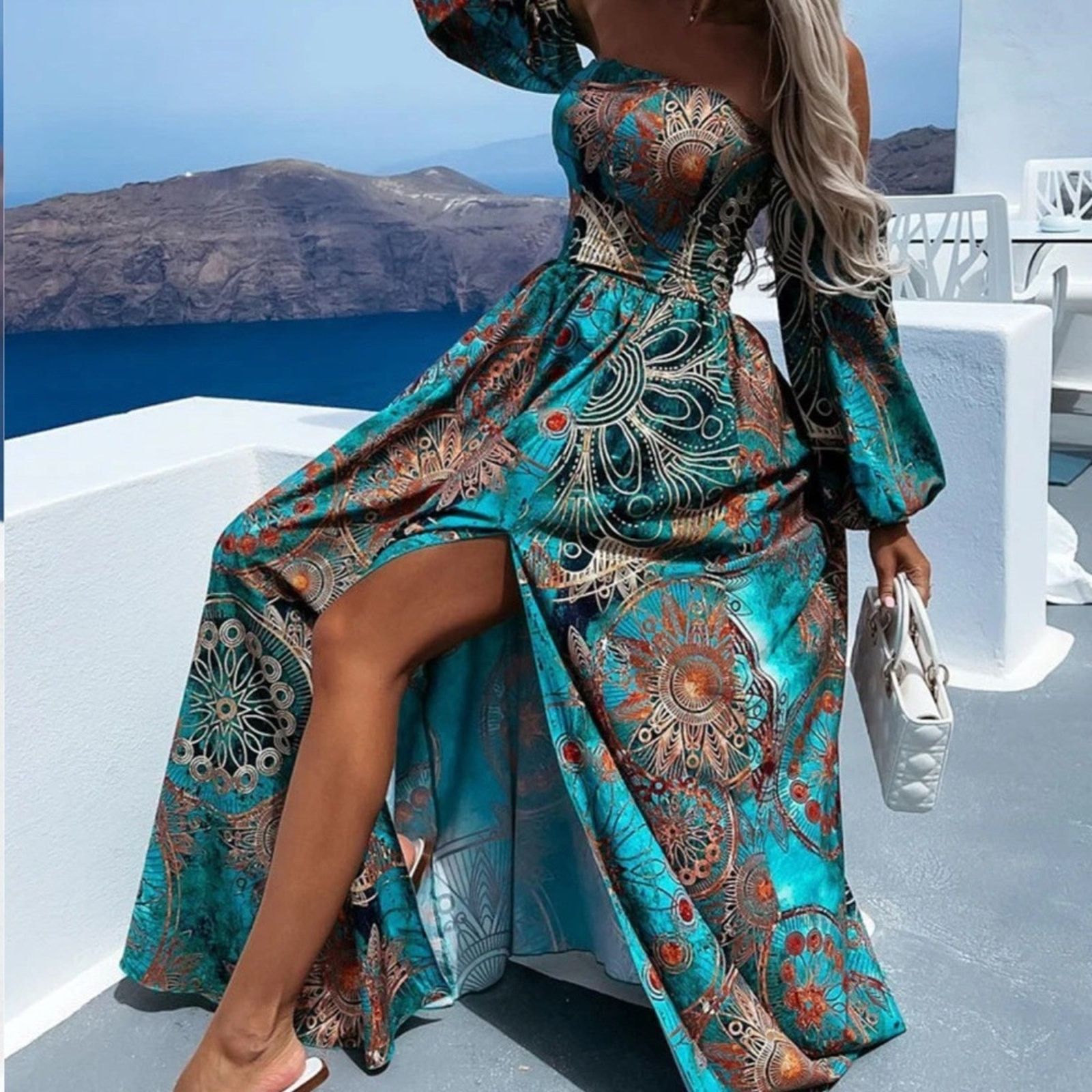Other New Y2K Maxi Elegant Teal and Orange Women's Dress size S Size S / US 4 / IT 40 - 5 Thumbnail