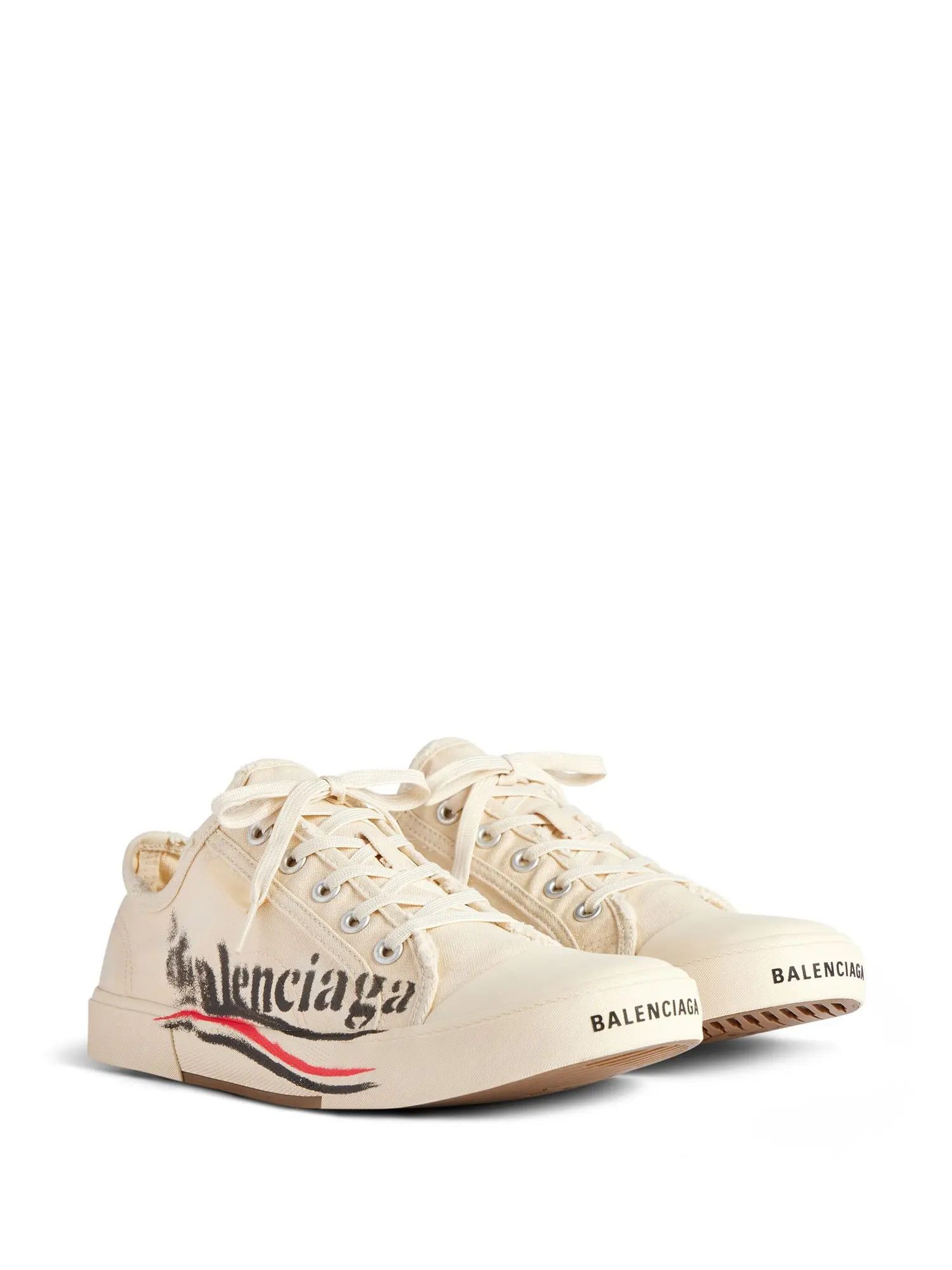 Balenciaga o1srvl11e0325 Paris Low Top Sneakers in Beige Size US 12 / EU 45 - 2 Thumbnail