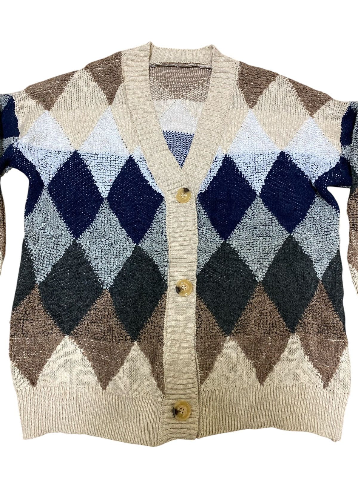 Japanese Brand × Vintage Vintage Unbrand Diamond Motive Cardigan Knit (C4) Size US L / EU 52-54 / 3 - 2 Thumbnail