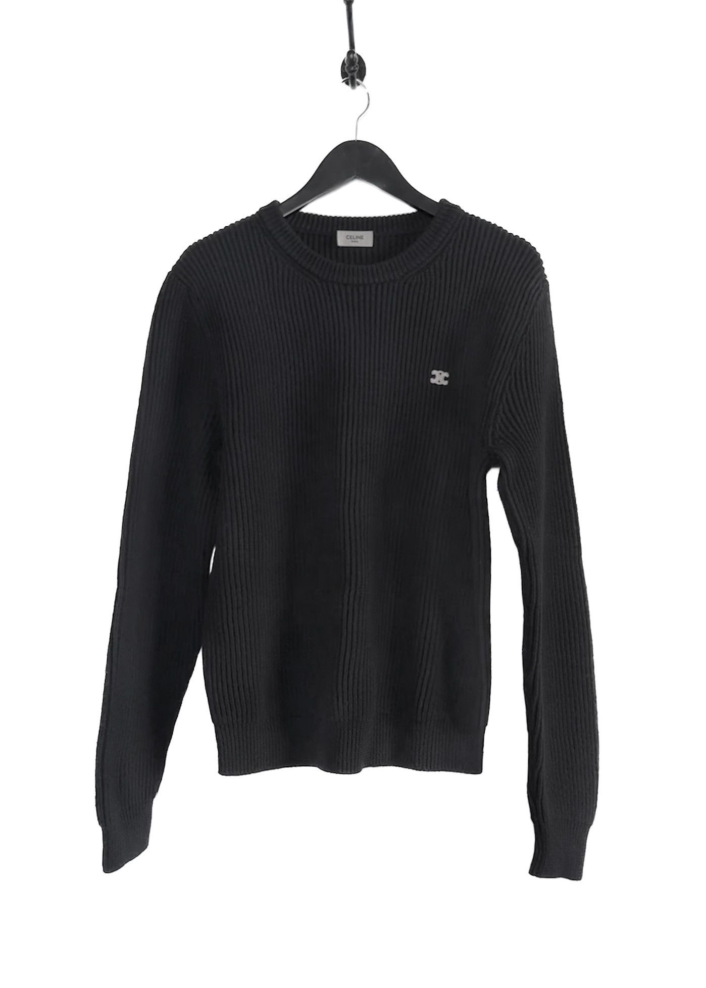 Celine Celine Black Ribbed Wool Triomphe Accent Sweater Size M / US 6-8 / IT 42-44 - 1 Thumbnail