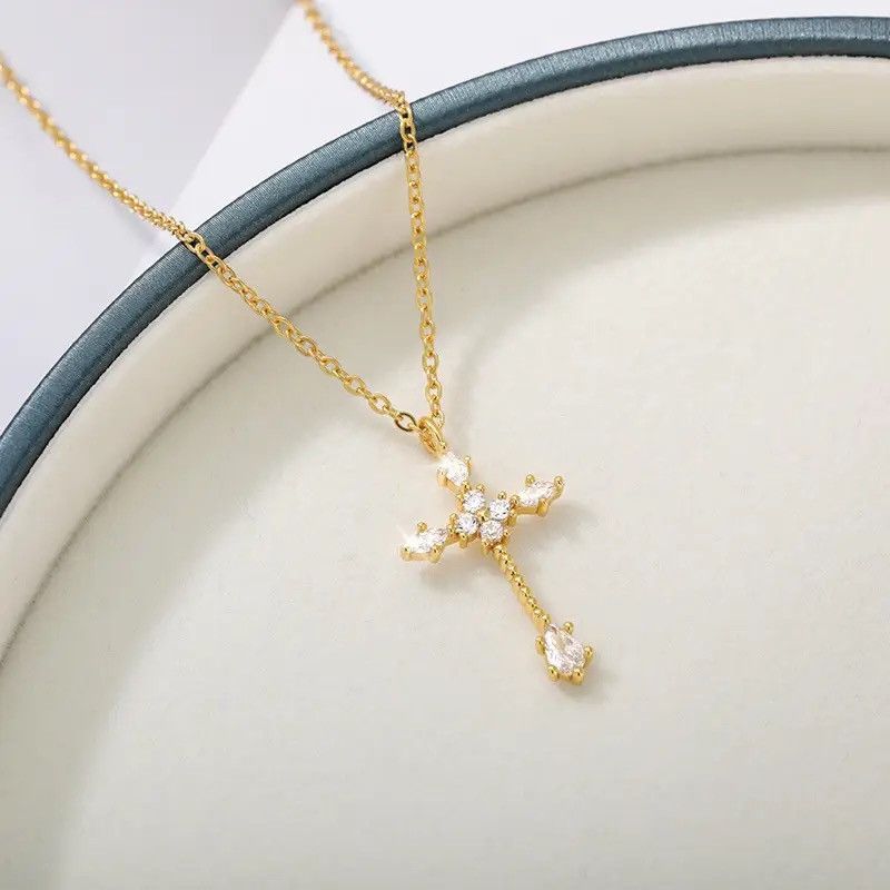 Jewelry × Vintage Zircon Cross Pendant Necklace Size ONE SIZE - 4 Thumbnail