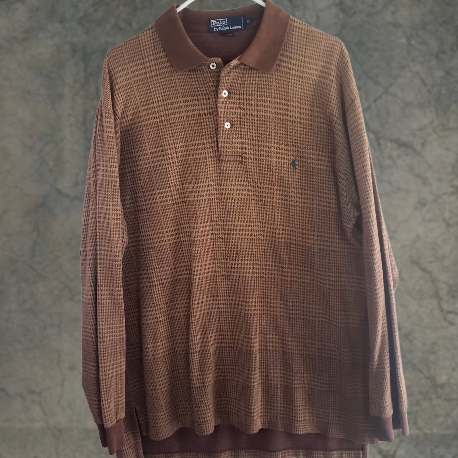 Polo Ralph Lauren VINTAGE Polo Ralph Lauren Men XL Brown Plaid Long Sleeve Sweater Shirt Cotton 3-Button Pullover Size US XL / EU 56 / 4 - 1 Thumbnail