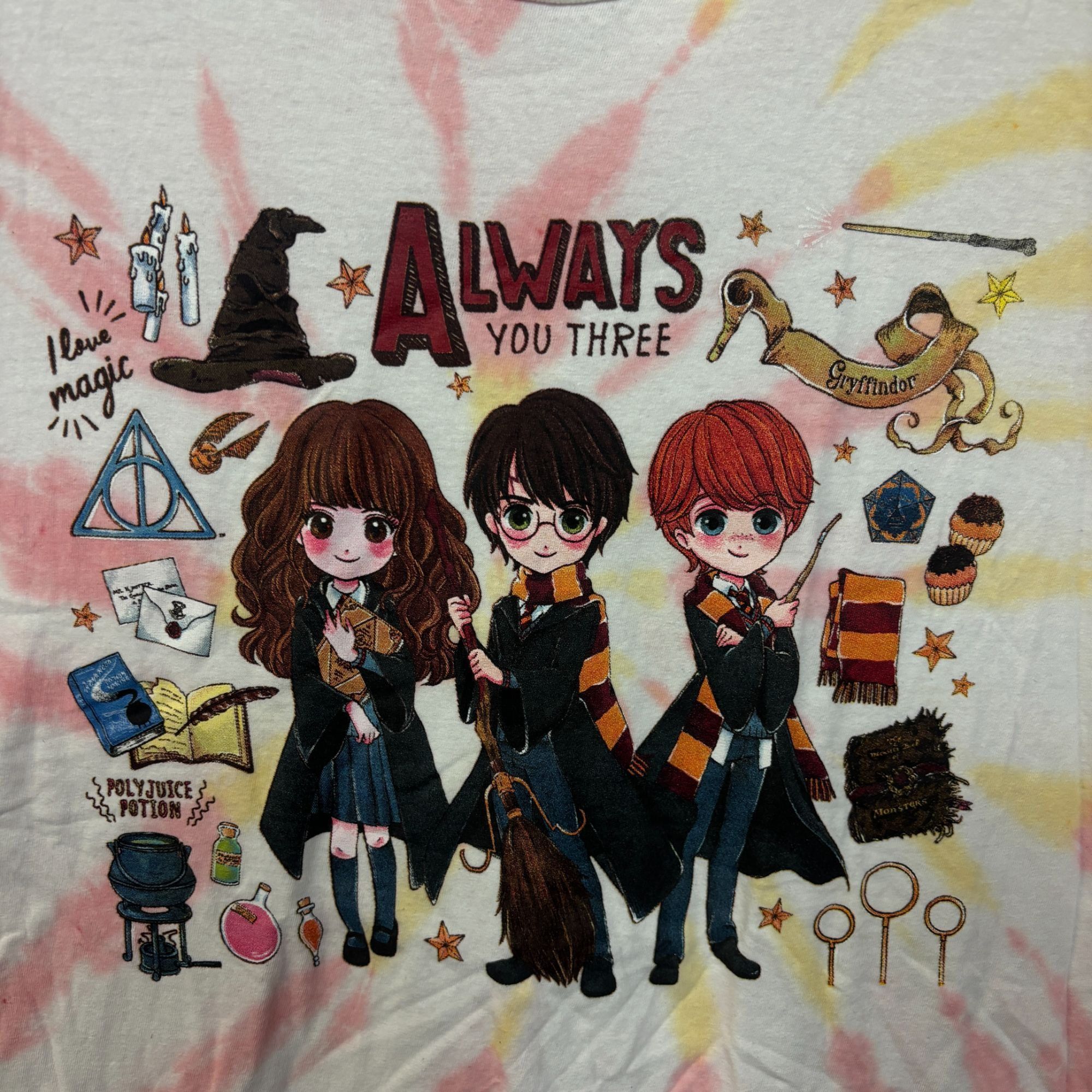 Warner Bros Harry Potter Chibi Hermoine, Ron, Harry tiedye T-shirt size Size US M / EU 48-50 / 2 - 2 Thumbnail