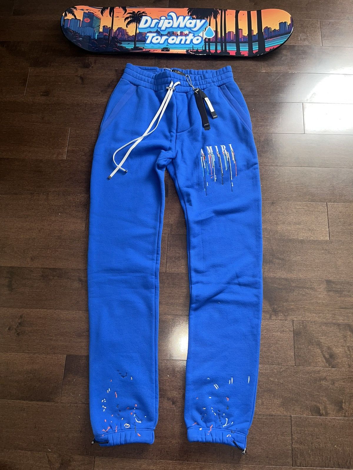 image of Blue Amiri Paint Drip Joggers, Men's (Size 33)