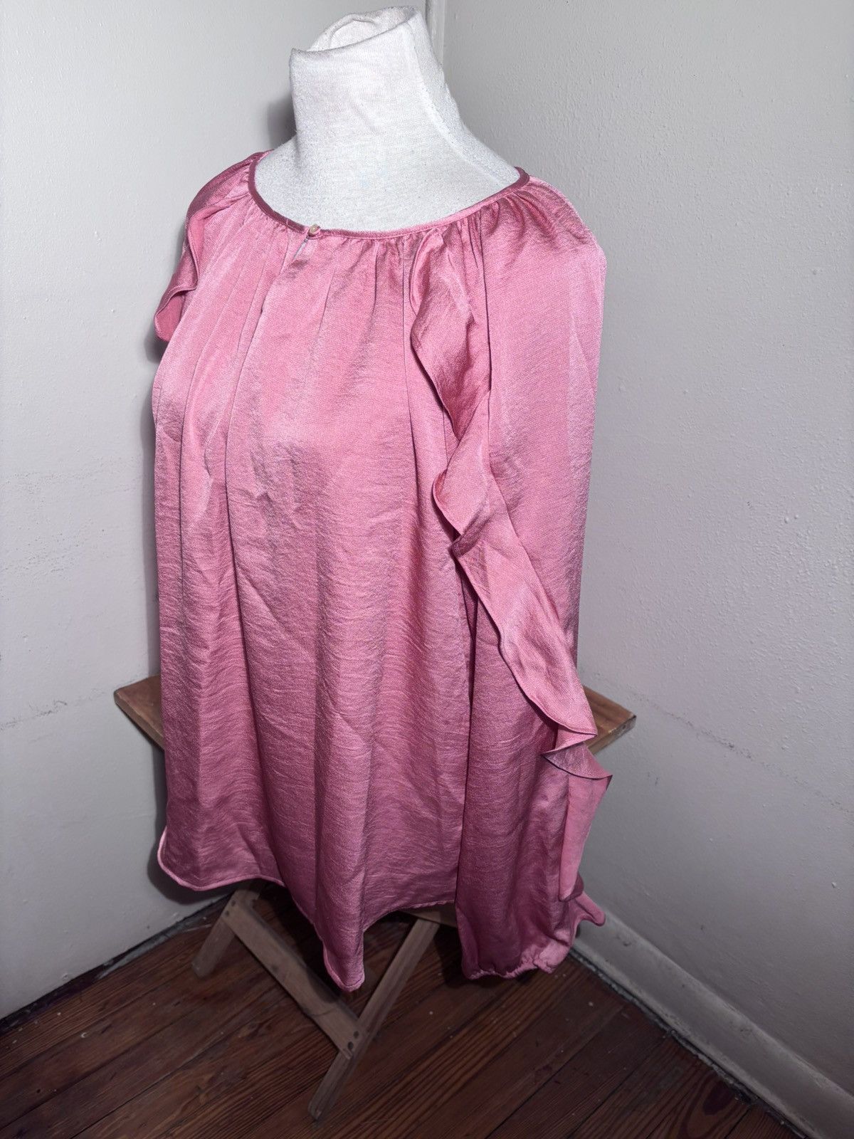 Chaps Chaps Satin Ruffle Sleeve Blouse Size L / US 10 / IT 46 - 5 Thumbnail